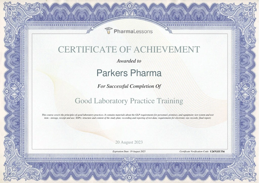 GLP training certificate